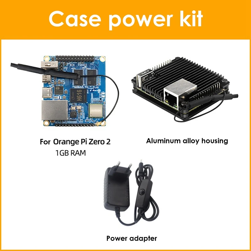 

For Orange Pi Zero 2 Development Board H616 Cortex-A53 Quad Core Development Board With Shell+Power Adapter