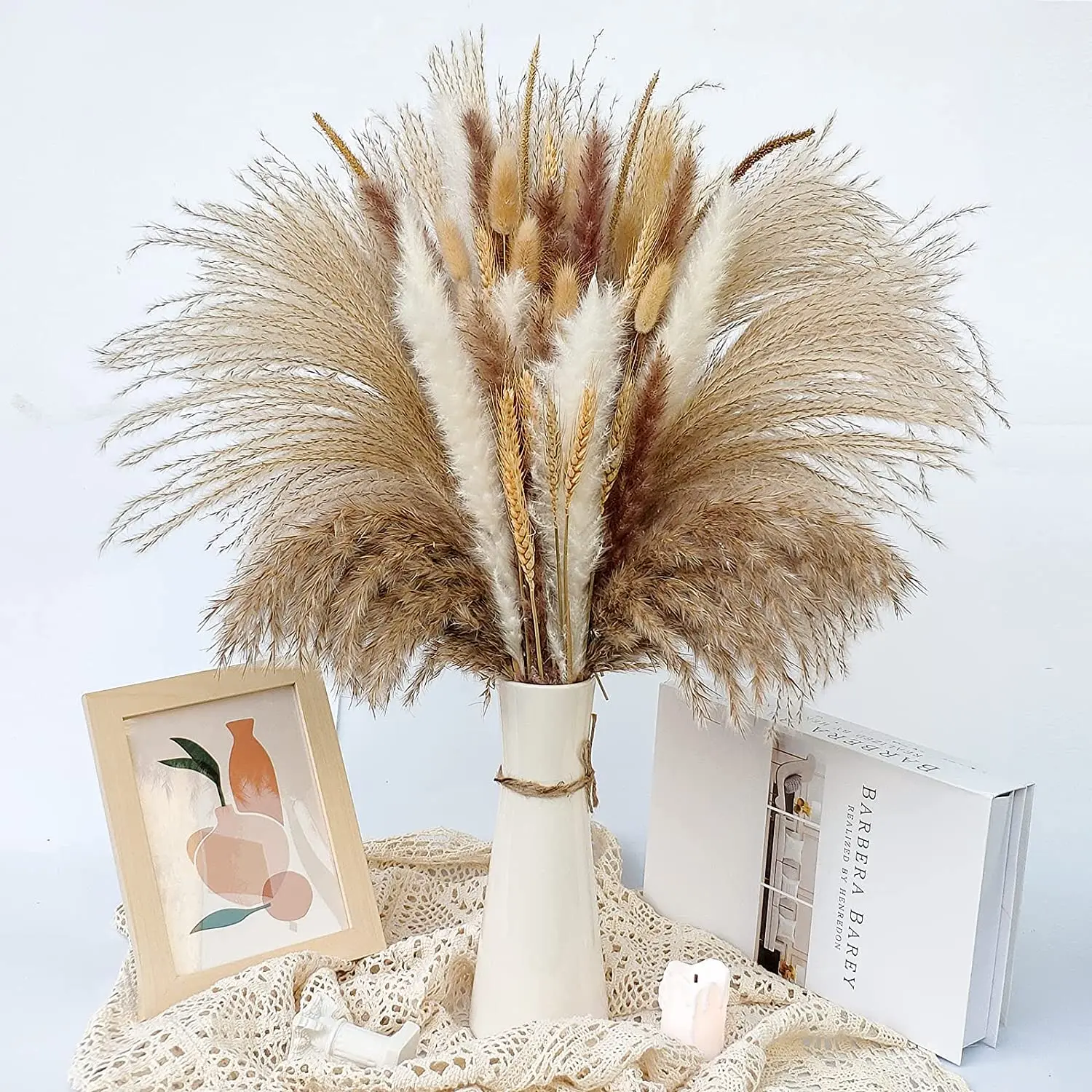 

80PCS Dry Pampa Grass Natural Bouquet,Boho Home Decor Bouquet Dried Flower, Small Reed Fluffy Plants Decoration for Wedding Room