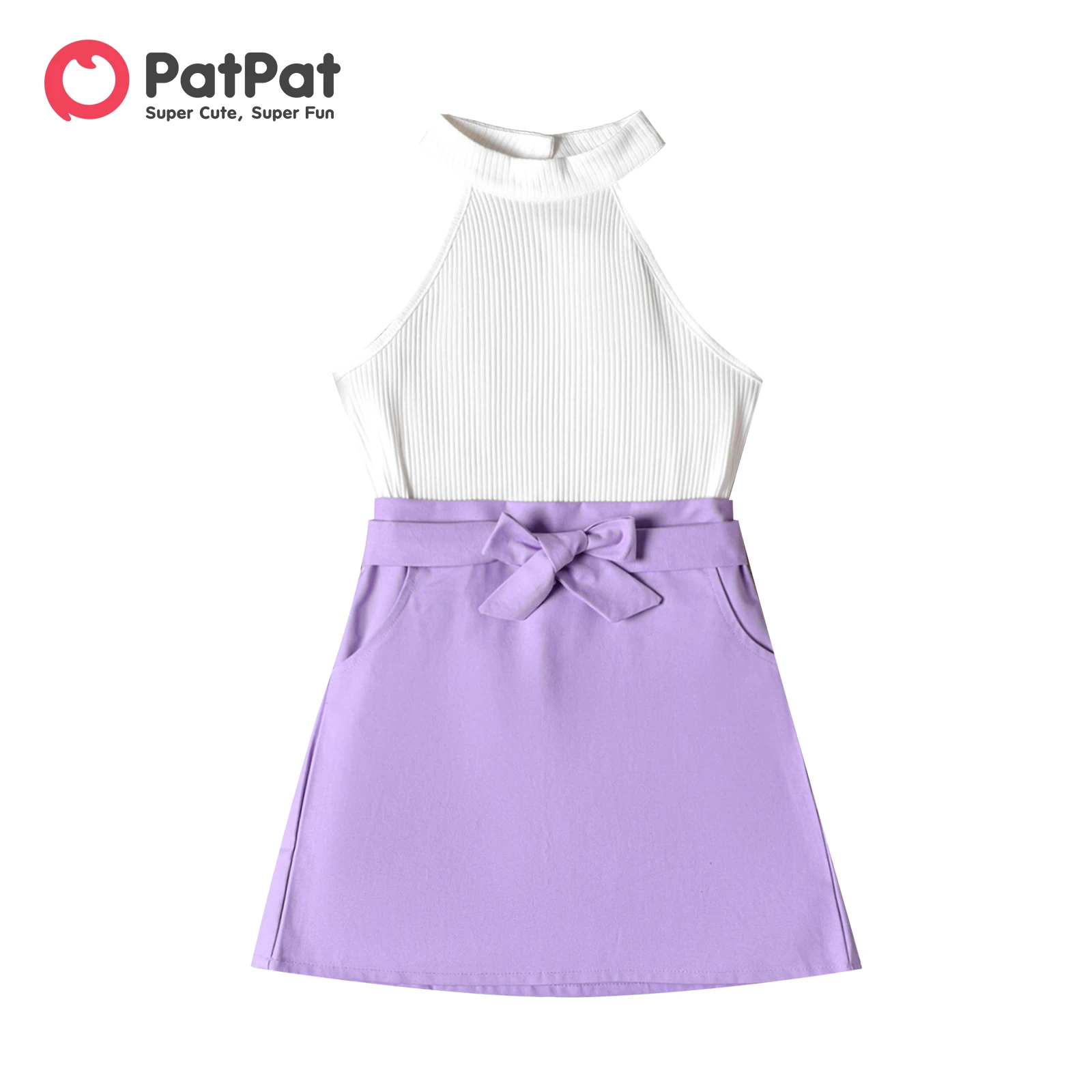 

PatPat 2pcs Kid Girl Skirt Sets Cotton Ribbed Halter Tee and Belted Skirt Set
