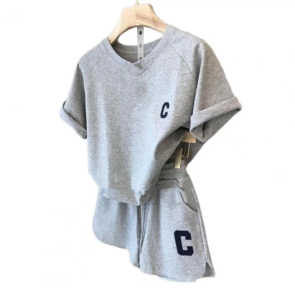 

2 Pcs/Set Women Casual Summer Top and Shorts Set for Women Tracksuit Two-piece Suit Female Sports Short Sleeve Women's Suit
