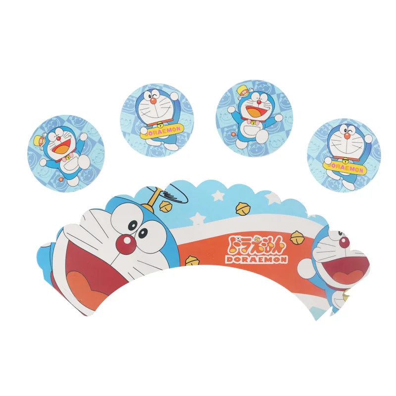 

Cartoon Anime Doraemon Muffin Cup Cupcakes Cute Anime Figure Cake Card Set Blue Fat Man Party Decoration Sticker Insert Flags