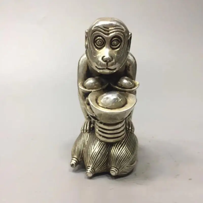 Chinese Pure White Copper Yuanbao Monkey Statue Figurines for Interior Room Home Decor Accessori Home Accessories