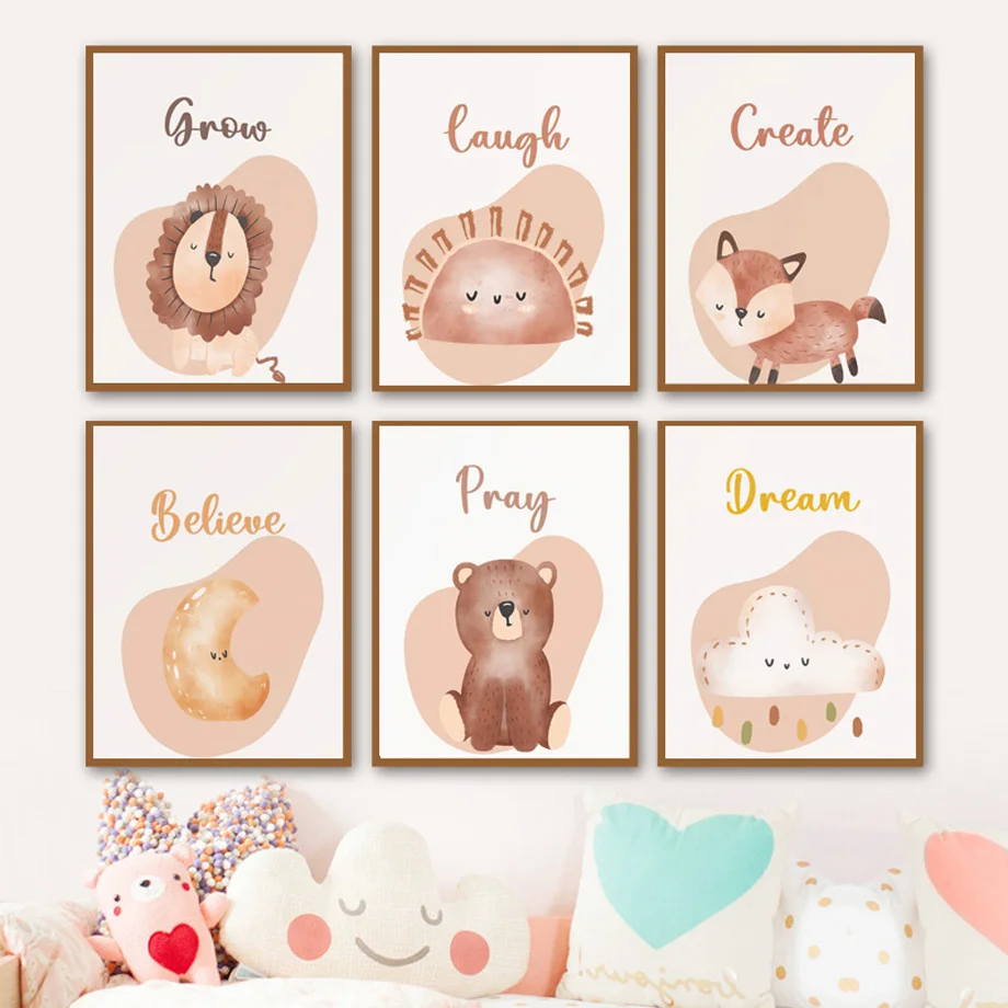 

Boho Lion Bear Fox Posters Sun Moon Cloud Inspirational Quotes Nursery Wall Art Print Canvas Painting Baby Kids Room Home Decor