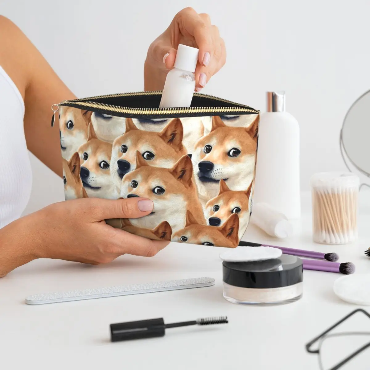 Фото Doge Shiba Inu Memes женская косметичка дорожный органайзер для макияжа сумка для хранения туалетных принадлежностей Dopp Kit Box