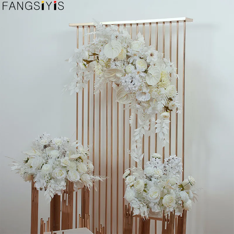 

White Palm Rose Arches Hang Flower Row Wedding Backdrop Decor Floral Arrangement Table Centerpiece Flower Ball Party Satge Props