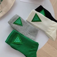 solid color geometric triangle embroidered socks woman fashion korean style gyaru cute socks woman spring medium tube long socks