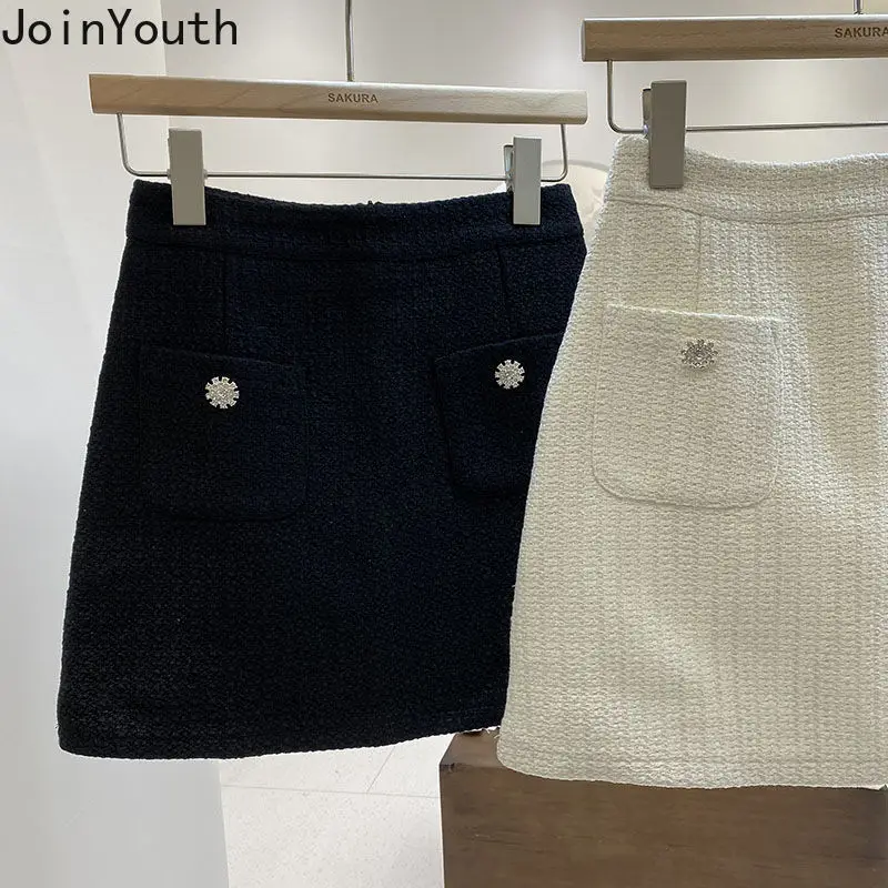 Бежевые Облегающие юбки для женщин 2023 Женские Модные Винтажные твидовые