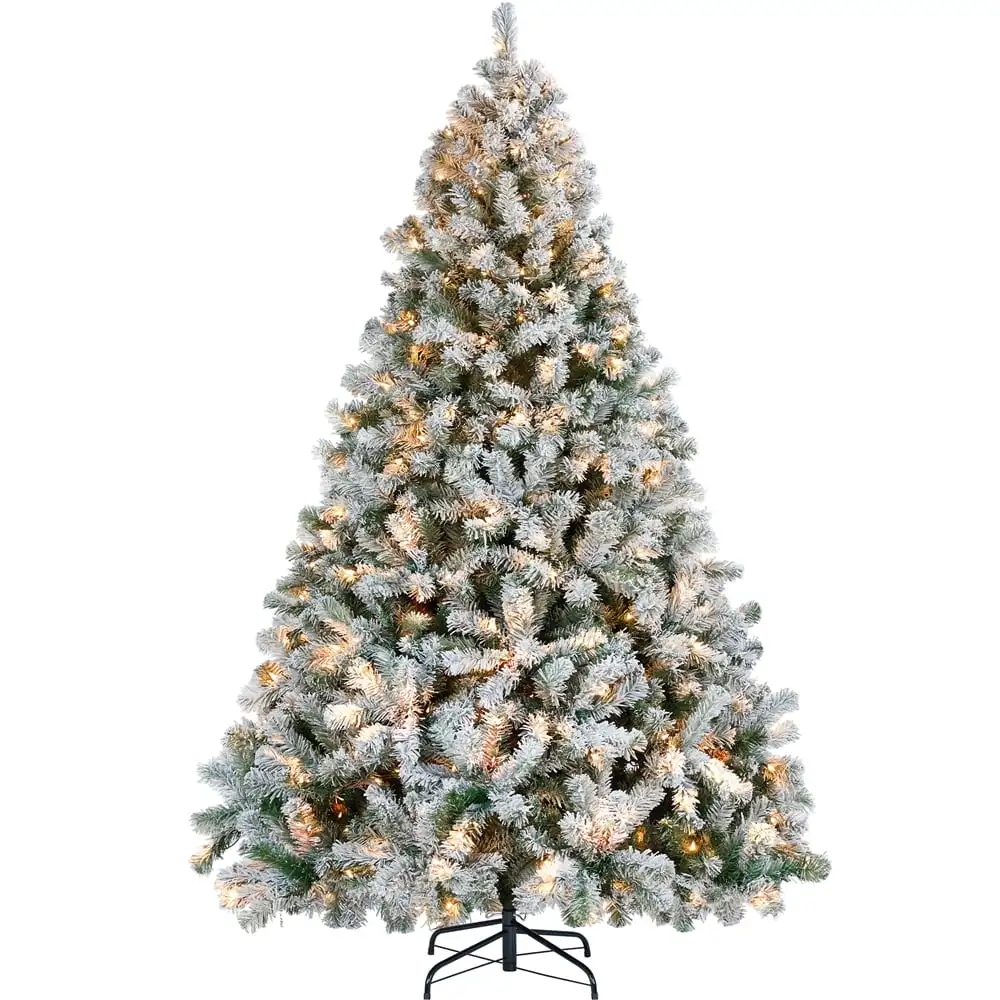 

7,5 предварительно зажженная Флокированная Рождественская елка для праздничного украшения с теплым светом, матовый белый