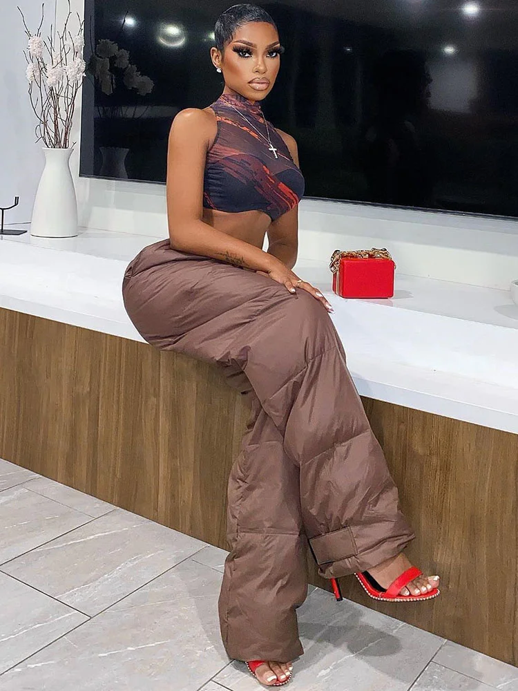 

Женские шаровары с высокой талией и хлопковой подкладкой, сексуальные повседневные теплые брюки на шнуровке, одежда на осень и зиму в стиле Харадзюку