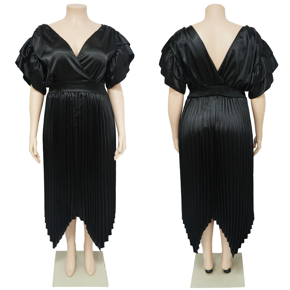 Plus Size Party Dress Women Ruffle V Neck Elegant Pretty Cloth Lady Casual Luxury Robe 2023 Summer Trendy Evening New In Dress