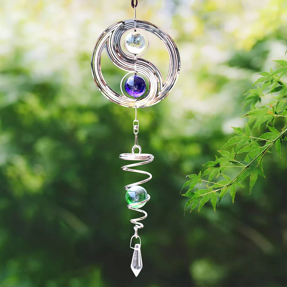 

Unique Stainless Steel Chinese Yin Yang Tai Chi Bearing Rotation Crystal Ball Prism Chandelier Wind Chimes Pendant Hanging Decor
