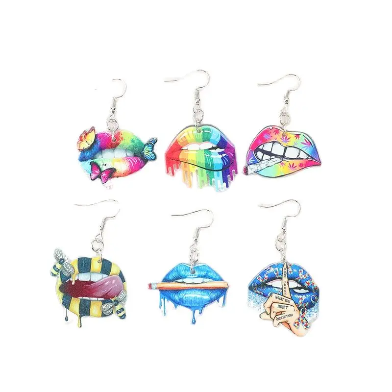 1 пара ЛГБТ Радужные губы модные серьги-капли креативные акриловые с бабочками