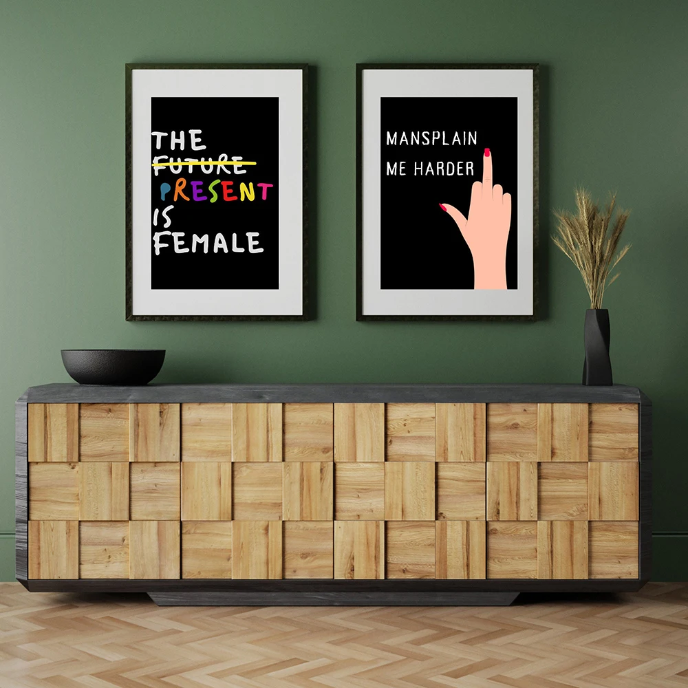 Художественная Феминистская Цитата среднего пальца настенная Картина на холсте