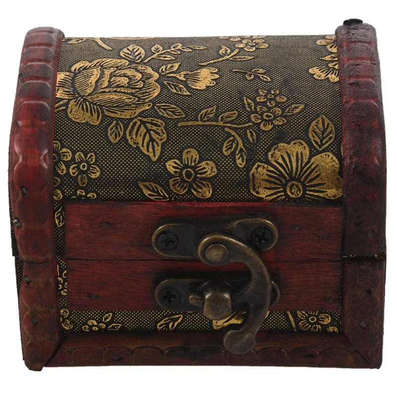 

Portable Retro Antique Style Jewelery Box in wood with Flower Relief, Red