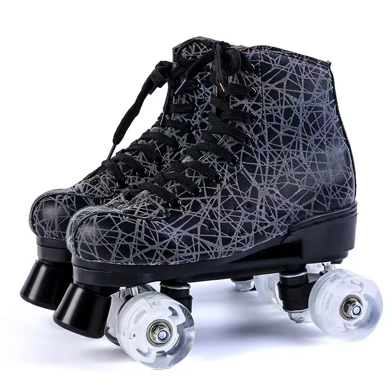 2022 Women Men 2 Choices PU Leather Roller Skates Skating Shoes Sliding Quad Sneakers Outdoor Beginner 2 Row Adult 4 Wheels