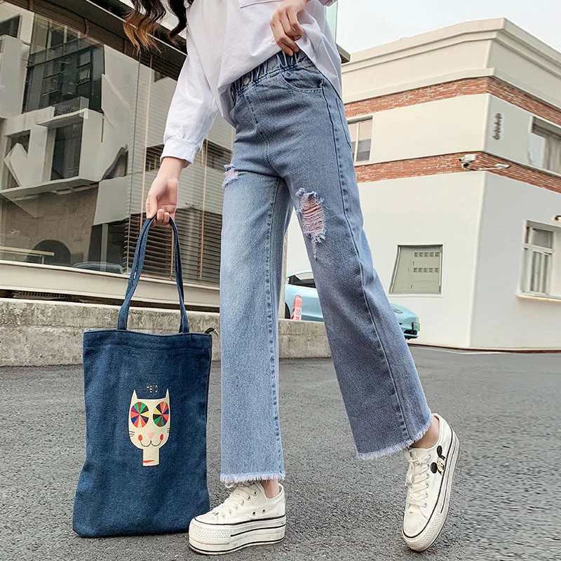 Модные Универсальные Повседневные детские брюки для подростков рваные