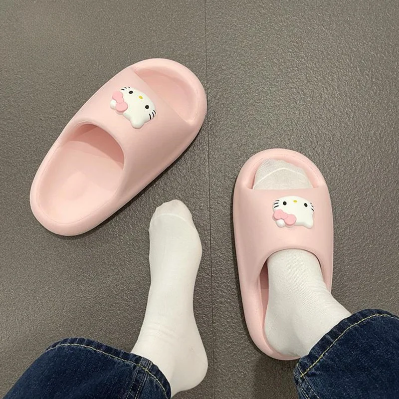 

Сандалии Sanrio женские на плоской подошве, мягкие Нескользящие тапки, мультяшный рисунок, Hello Kitty, Повседневная летняя обувь