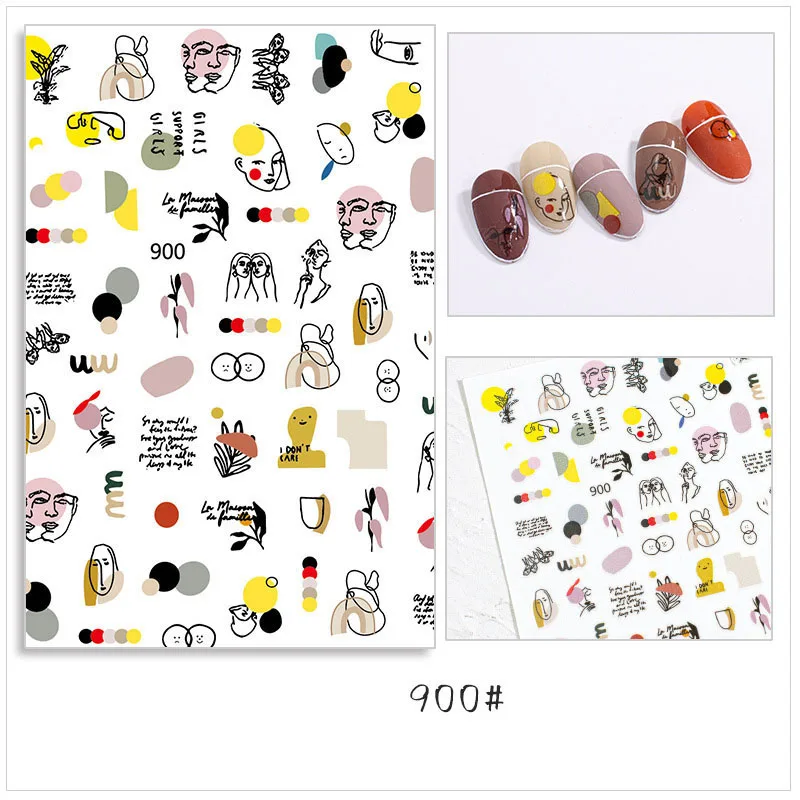 

3D Graffiti sticker for nail art decoration woman face leaves flower letters DIY manicure adhesive Geometric nail film YJ023