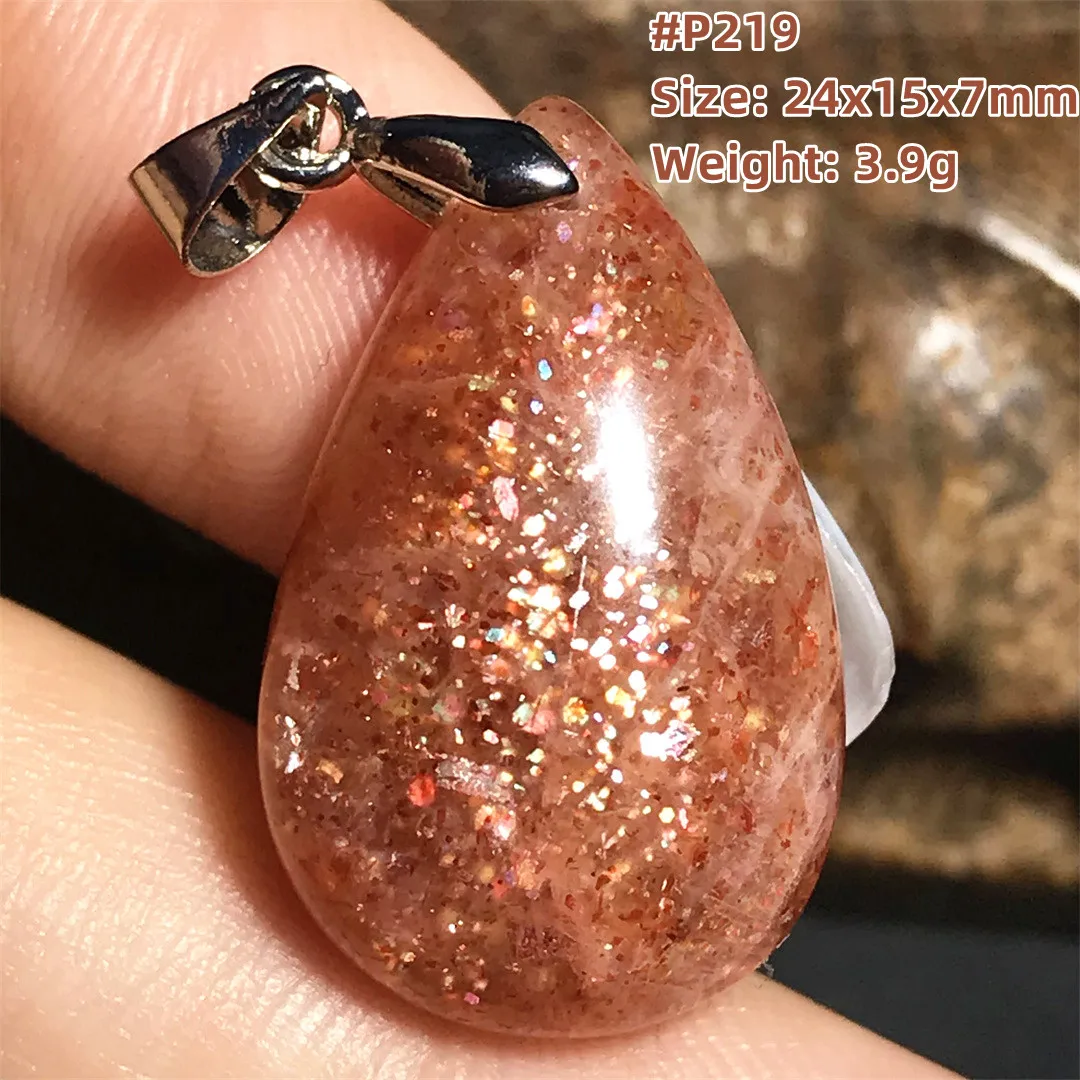 

Natural Gold Strawberry Quartz Gold Sunstone Pendant Flash Light For Women Men Healing Gift Beads Crystal Silver Jewelry AAAAA