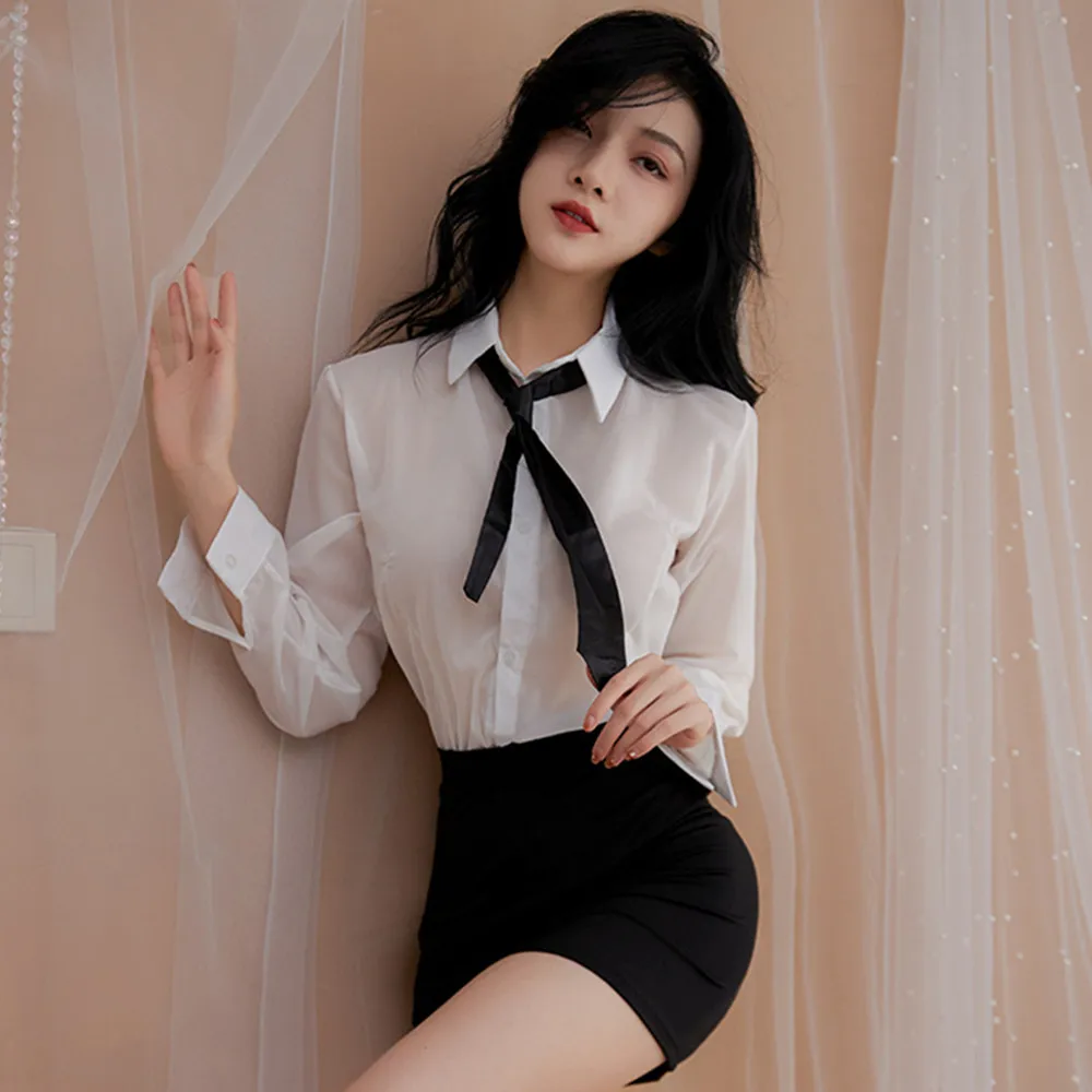 Перспективная рубашка-топ с мини-юбкой сексуальное женское белье наряд