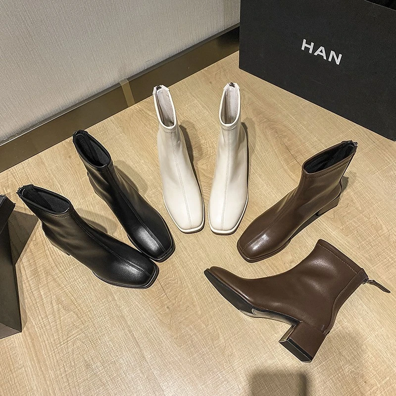 Женские брендовые ботинки 2023 корейские модные женские с квадратным носком