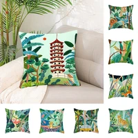 decorative pillow case tropical botanical leaves art painting print pillowcase jungles praying mantis cushion cover home textile