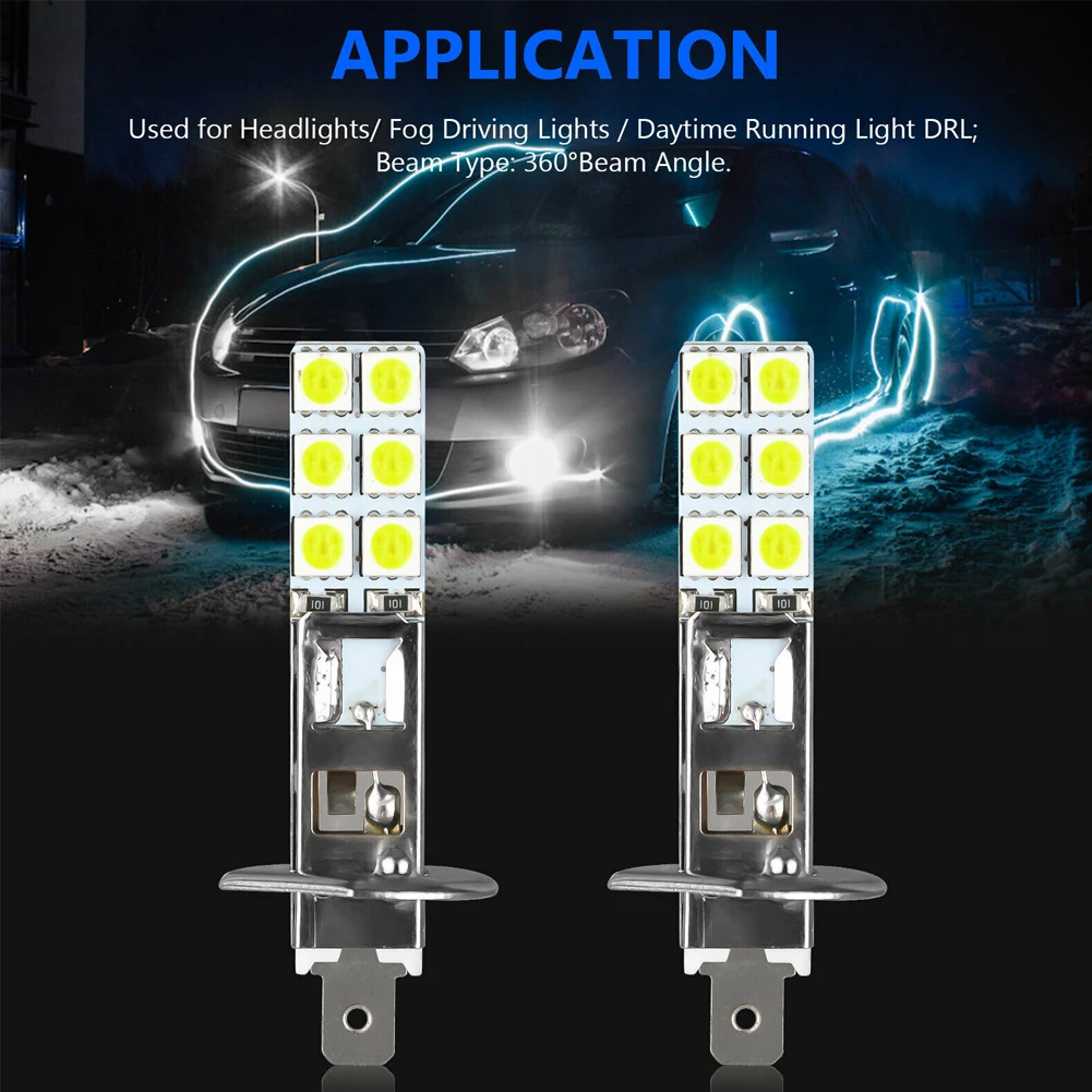 

2pcs Car LED Headlights H1 Head Lights 6000K Super White Lamps 12A 1W 12V-24V Canbus Bulbs Kit Fog Driving Headlamps Accesories