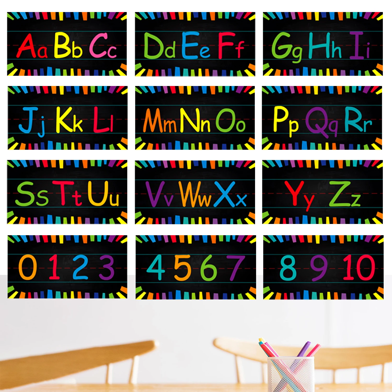 

12 PCS Kid Alphabet Numbers Poster DIY Classroom Decoration Poster Abc Letter for Baby Toddler Learning Toy Teacher Aids