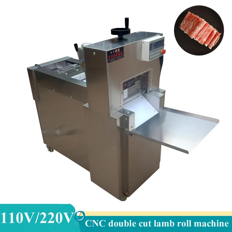 

110V 220V CNC Double Cut Mutton Roll Machine Automatic Freezing Lamb Beef Roll Cutting Machine Electric Meat Slicer