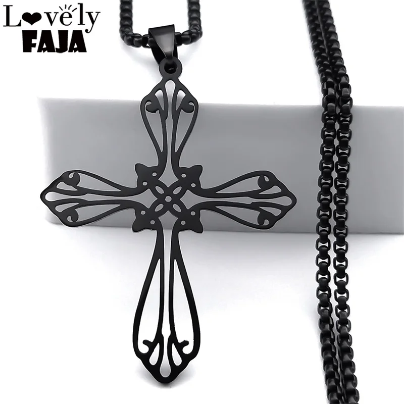 

Goth Hollow Mens Cross Pendant Necklace for Women Stainless Steel Black Color Gothic Simple Cruz Necklace Jewelry Gift NXXXXS03