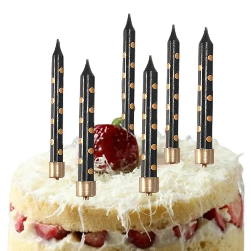 

6pcs Black And Gold Striped Wave Point Star Baking Cake Candles For Birthday Party Wedding Decorations Floating Candles