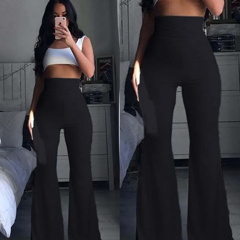 

Hippie High Waist Bell Bottoms Ladies Stretch Flare Trousers Office Lady Solid Pink Pants Summer 2023 Women Fashion Woman Pants