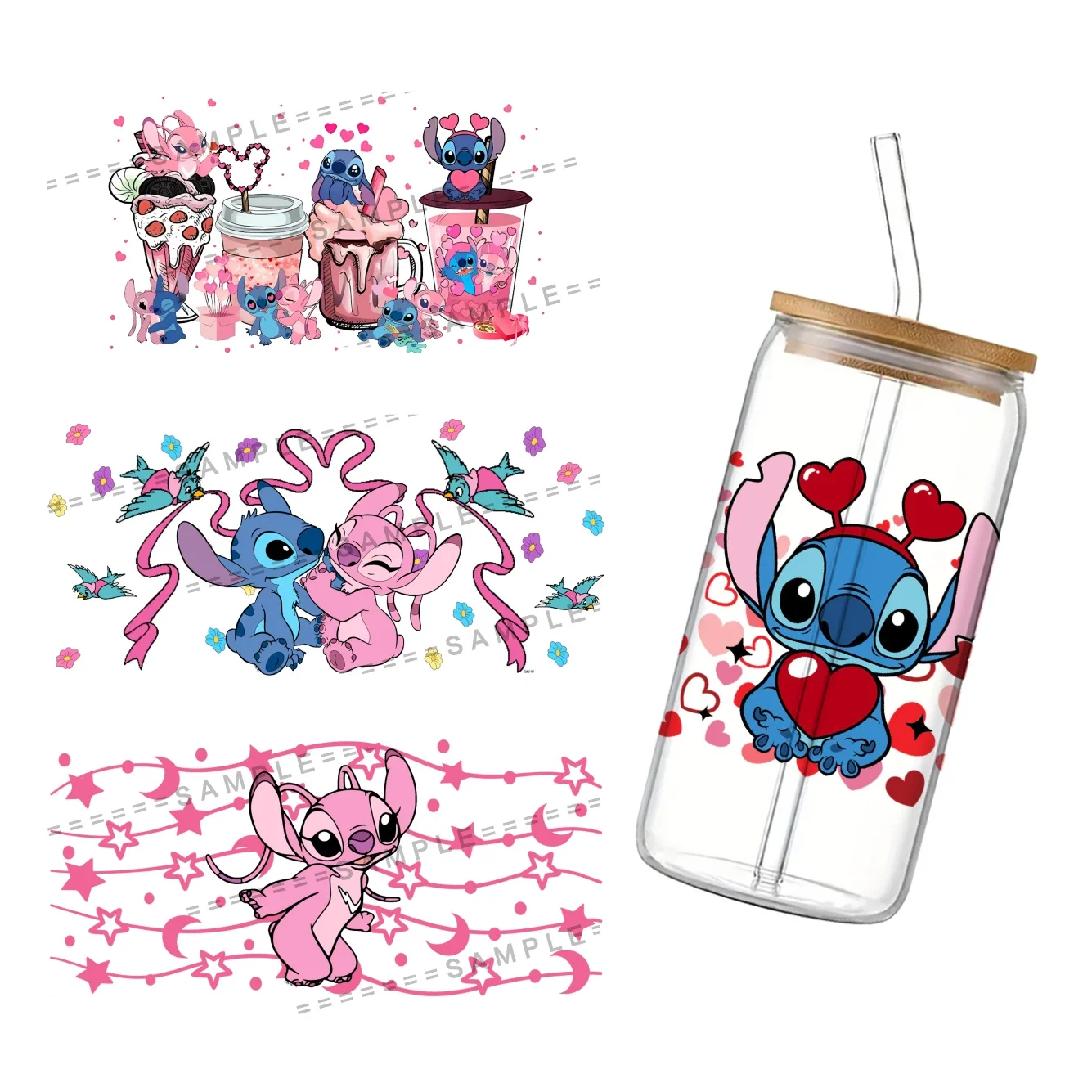 Наклейка-переводка для стакана 16 унций Libbey Disney Stitch, 11x24 см, с УФ-печатью, тематика Дня святого Валентина, для самостоятельного изготовления (art.: 3920d16ccbebf) - 3920d16ccbebf