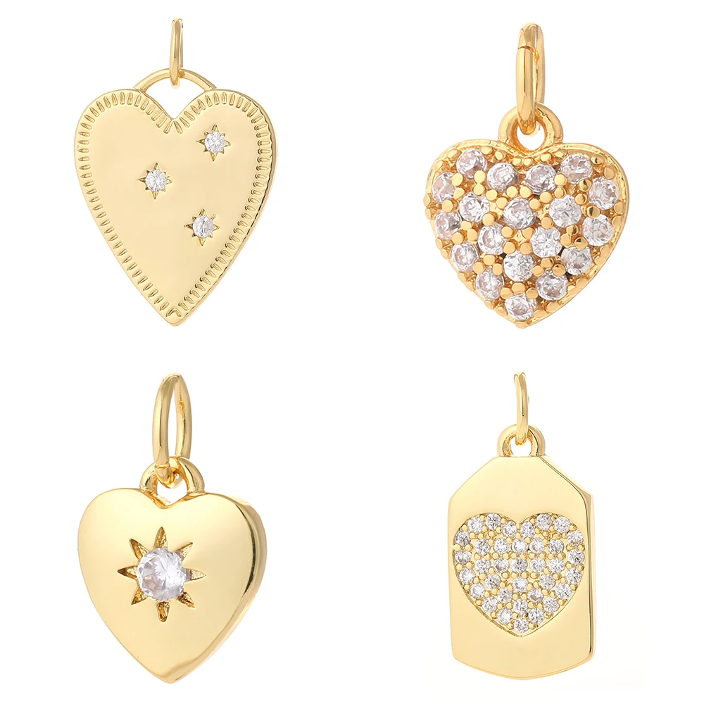 

Romantic Heart Charms For Jewelry Making Women Pendant Fashiona Bright CZ Zircon Necklace Diy Crafts Accessories Charms Designer