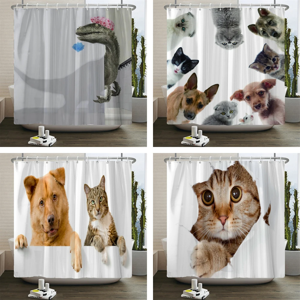 

Funny Cat Dog Shower Curtains Bathroom Curtain With Hooks Decor Waterproof 3d Bath 180*180cm Creative Personality Shower Curtain