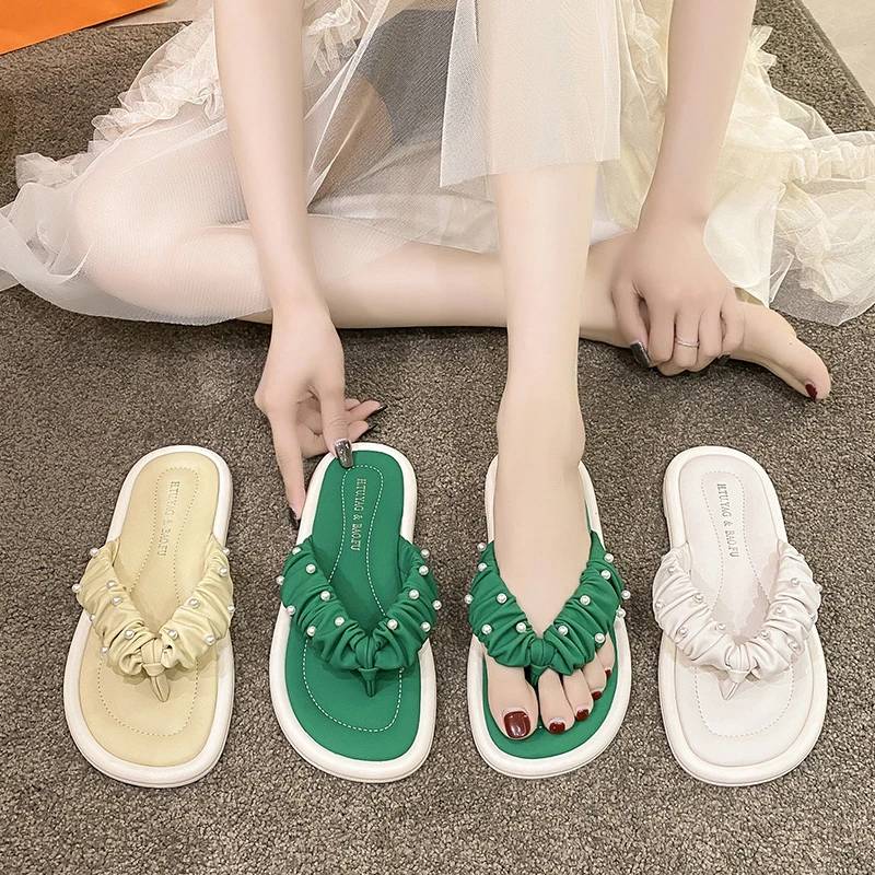 

Flat Shoes Female Ladies' Slippers Slipers Women String Bead Luxury Slides Rubber Flip Flops Summer 2022 Soft Designer Hawaiian