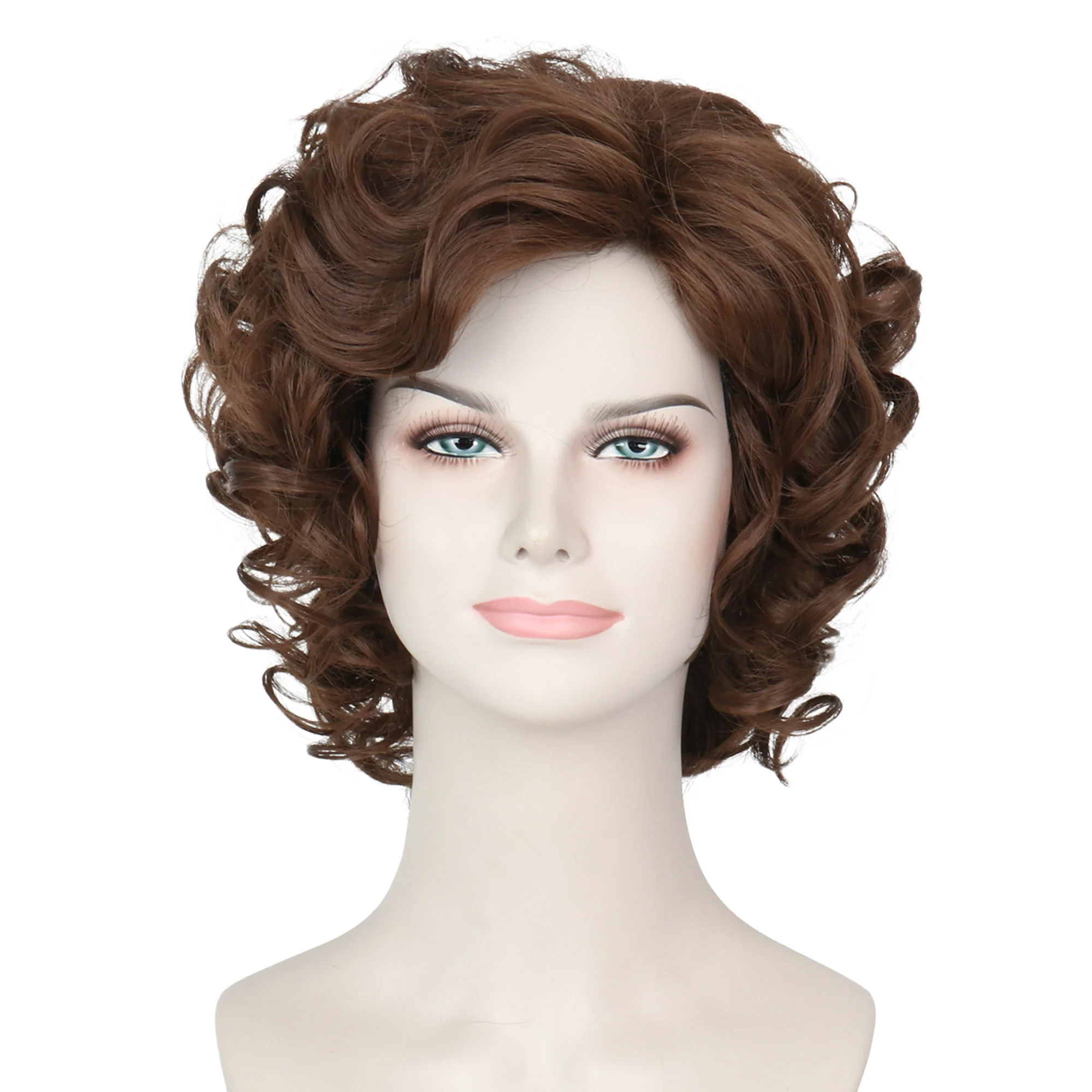 

Men or Women Short Curly Brown Wig Halloween Cosplay Costume Hair Wig Old Lady Costume Wig