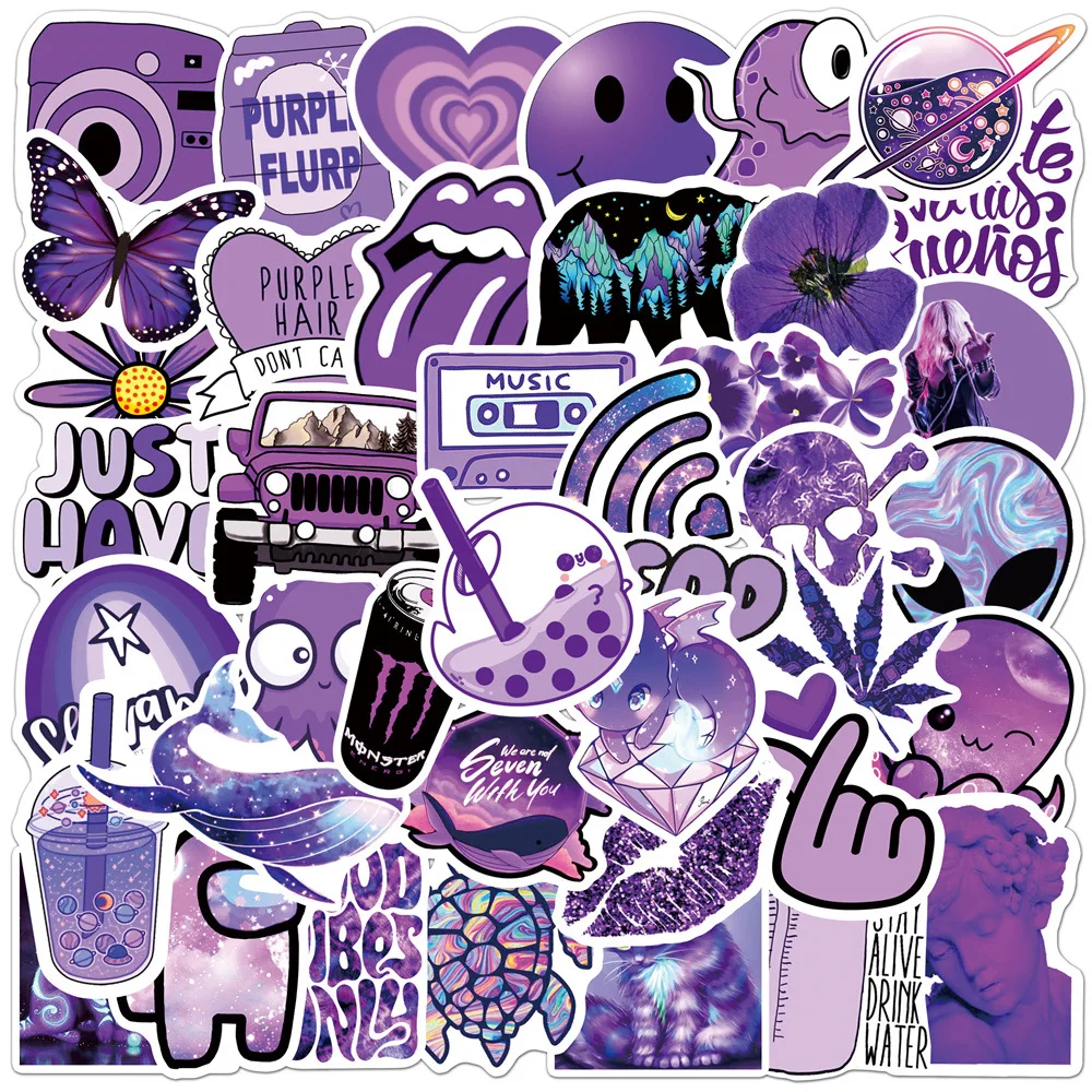 

10/30/50PCS Trendy New Cartoon Purple Graffiti Sticker Suitcase Guitar Car Computer DIY Waterproof Graffiti Sticker Wholesale