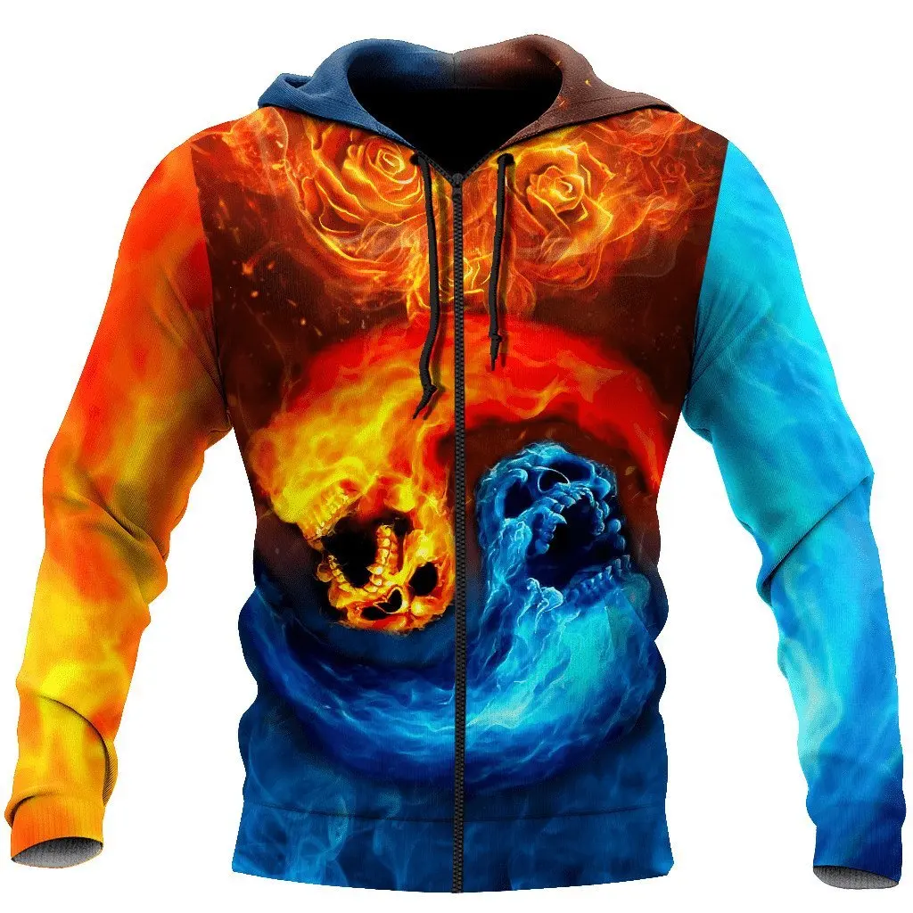 

Beautiful skull tattoo 3D full body print unisex luxury hoodie men sweatshirt zipper pullover casual jacket sportswear 48