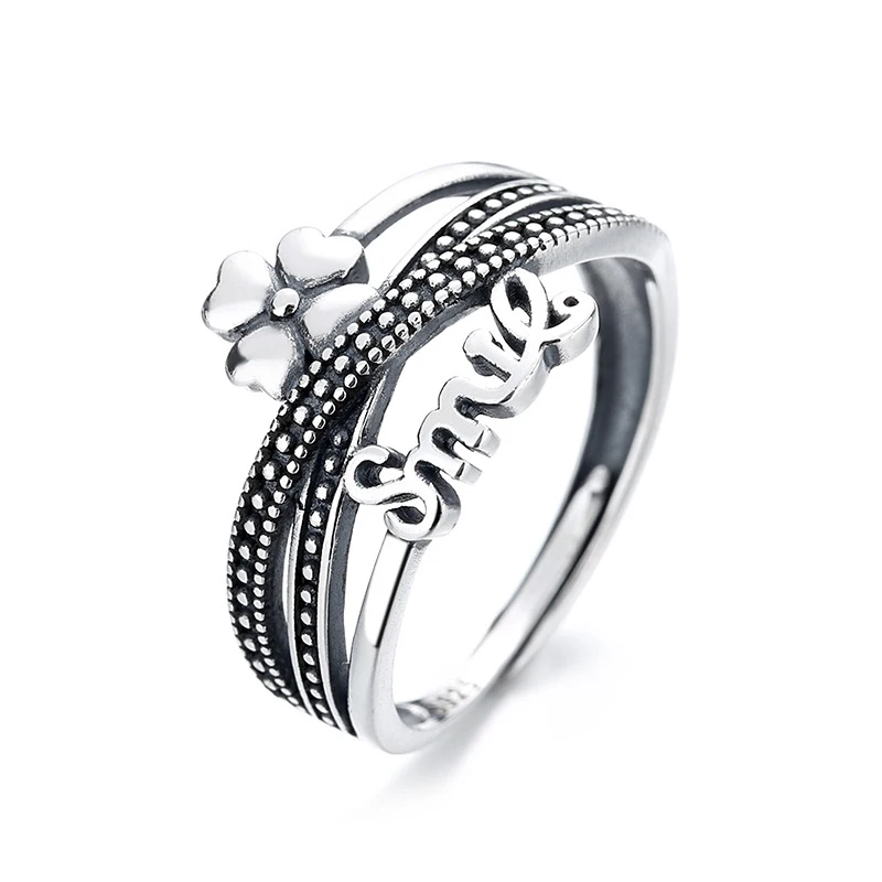 

Rings For Women 925 Silver Korean Punk Four-Leaf Clover Cross Adjustable Finge Ring Couple Wedding Fine Jewelry 2022 Trend S925