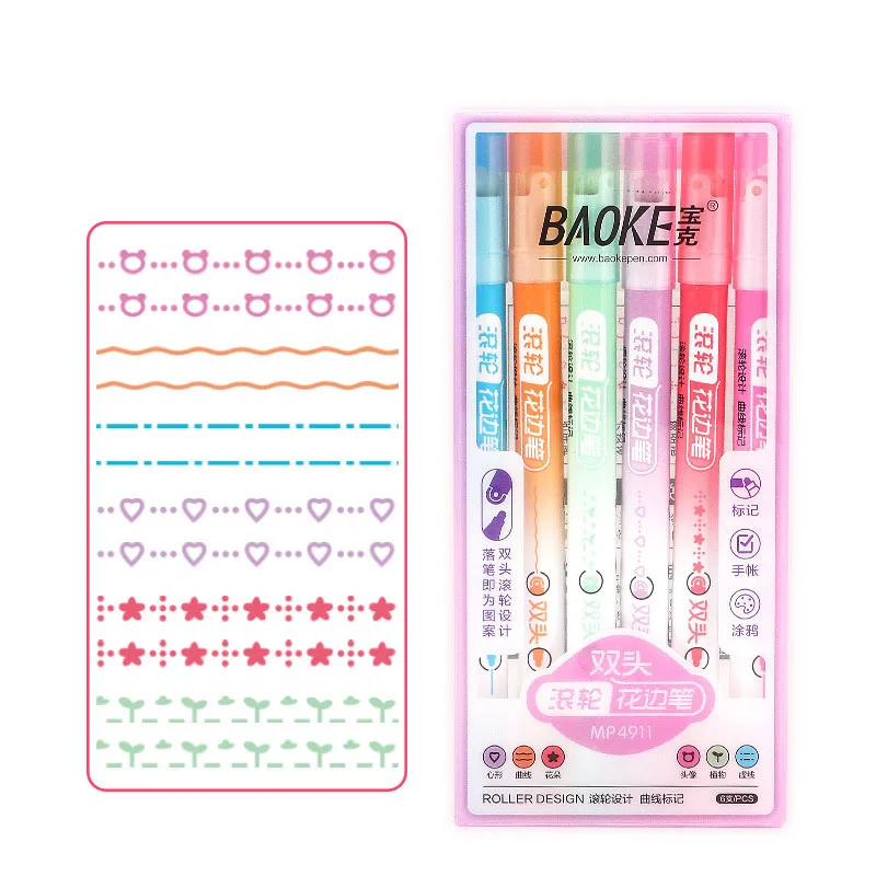 

Набор двусторонних художественных маркеров, флуоресцентная ручка в форме волны, 6 цветов