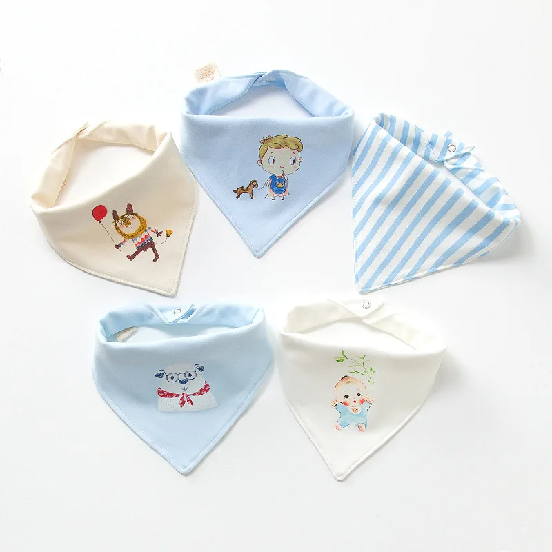

5pcs Baby Cartoon Cotton Triangle Bibs Double Layer Snap Burp Cloths for Boys Girls Baby Stuff for Newborns Kids Accessories
