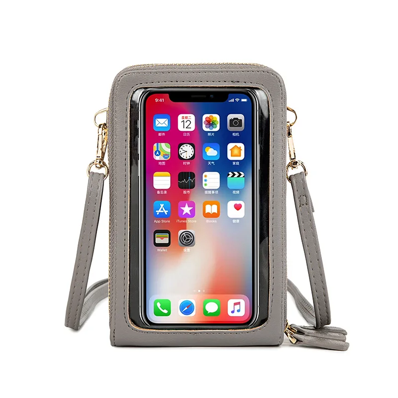 

Mobile Phone Wallets Fashion Shoulder Strap Handbags Touch Screen Women's Purses PU Leather Crossbody Messenger Bag Female Black