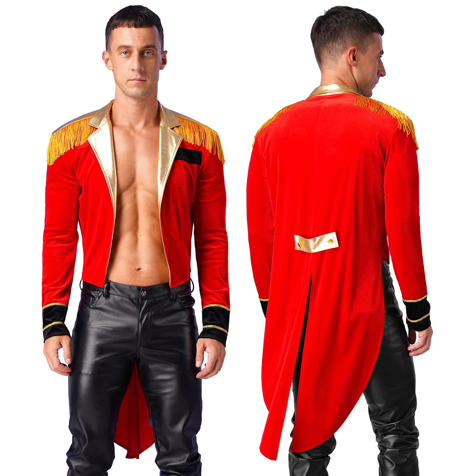 

Mens Circus Ringmaster Showman Costume Halloween Lion Tamer Tailcoat Theme Party Cosplay Long Sleeve Swallow-tailed Coat Jacket