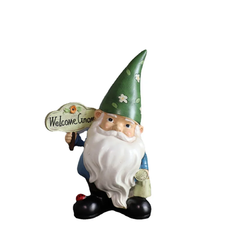 na zewnątrz amerykańskiego ogrodu pasterskiego elf Gnome ozdoba z żywicy trzymająca kartę powitalną do dekoracji krajobrazu figurek