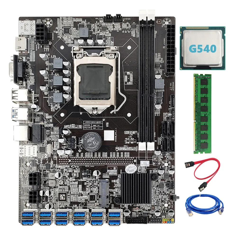 

B75 BTC Mining Motherboard 12 PCIE to USB LGA1155 with G540 CPU+DDR3 4GB 1333Mhz RAM+SATA Cable+RJ45 Network Cable