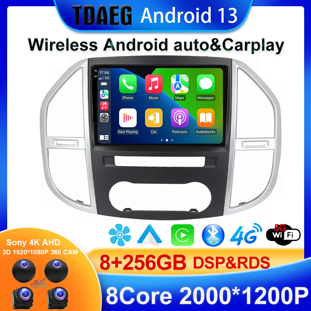 

Автомобильный радиоприемник Android 13 8 ГБ + 256 ГБ для Mercedes Benz Vito 3 2014 - 2020 Стерео GPS мультимедийный видеоплеер беспроводной CarPlay Авто DSP