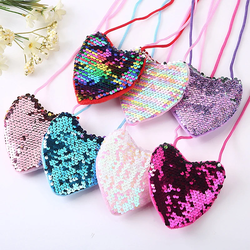 

Sweet Children's Sequin Coin Bag Girl Messenger Love Heart Bag Cute Shoulder Bag Money Change Card Holder Wallet Coin Purse