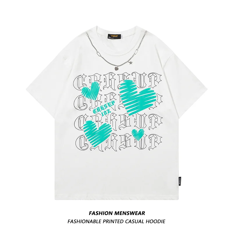 

2022 Summer New American Graffiti Love Printing Men and Women Lovers Oversize Casual T-shirt