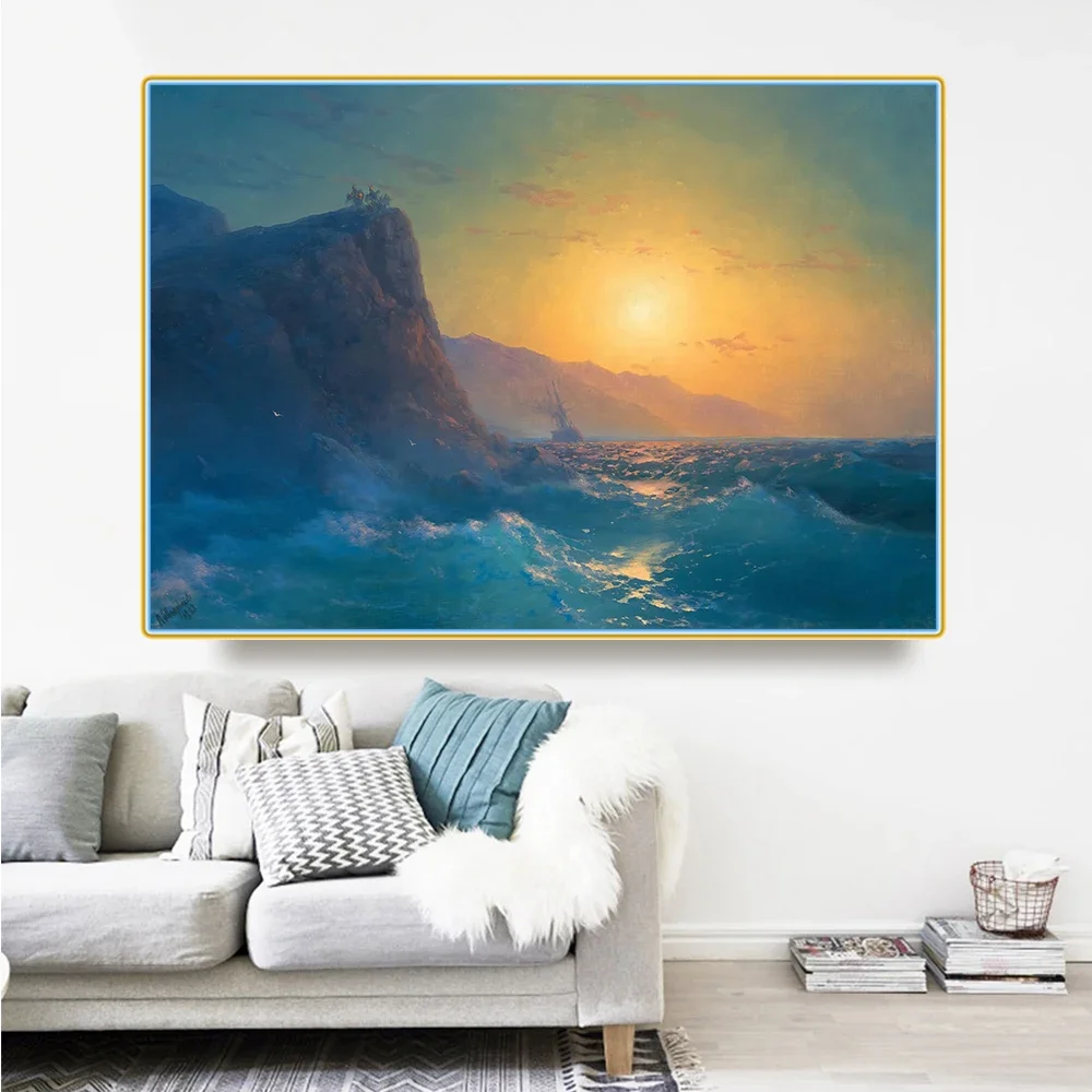 Картина маслом Переездной морской вид с крутым берегом заката Citon